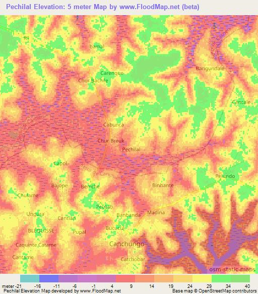 Pechilal,Guinea-Bissau Elevation Map