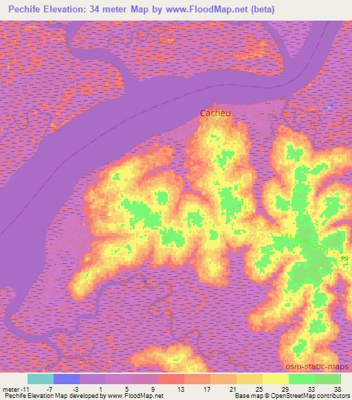 Pechife,Guinea-Bissau Elevation Map