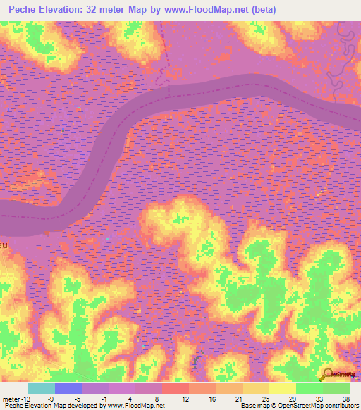 Peche,Guinea-Bissau Elevation Map