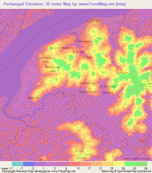 Pechangali,Guinea-Bissau Elevation Map