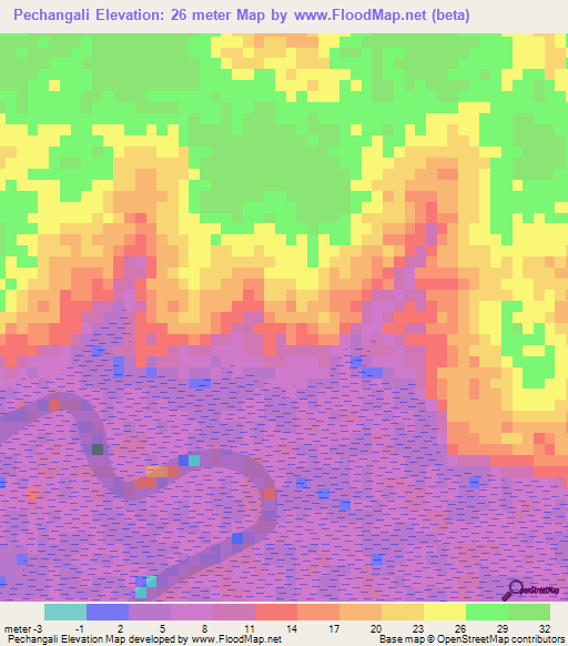 Pechangali,Guinea-Bissau Elevation Map