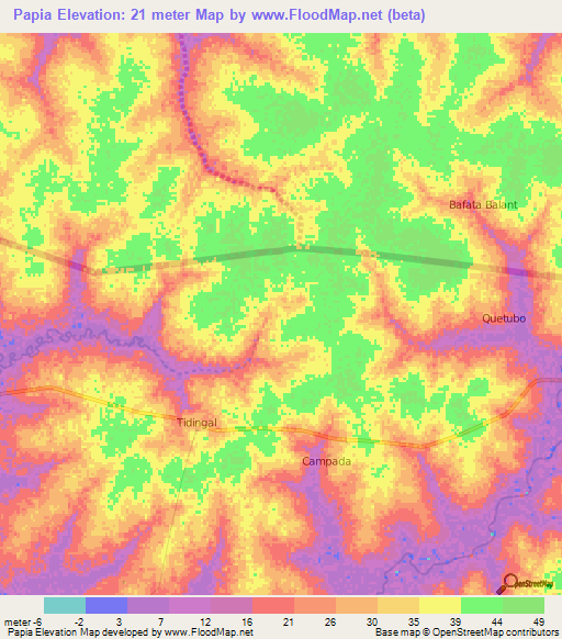 Papia,Guinea-Bissau Elevation Map