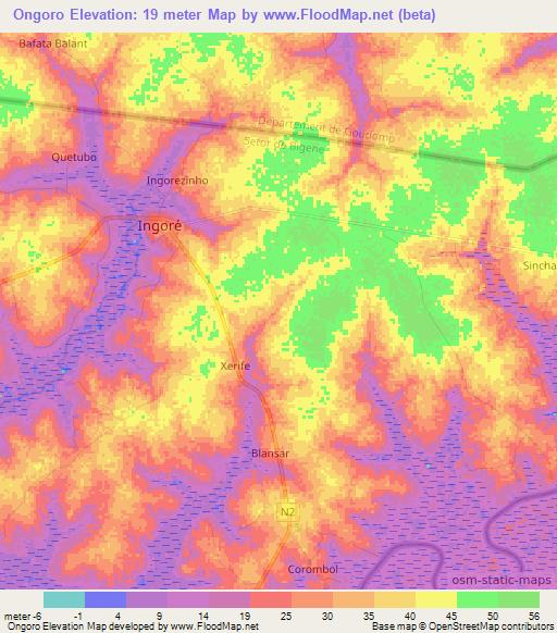 Ongoro,Guinea-Bissau Elevation Map