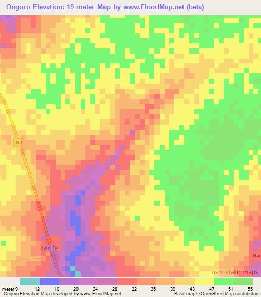 Ongoro,Guinea-Bissau Elevation Map