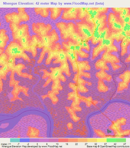 Nhengue,Guinea-Bissau Elevation Map