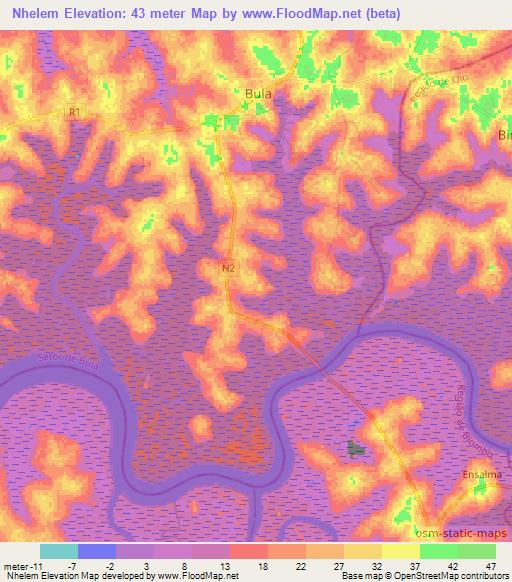 Nhelem,Guinea-Bissau Elevation Map