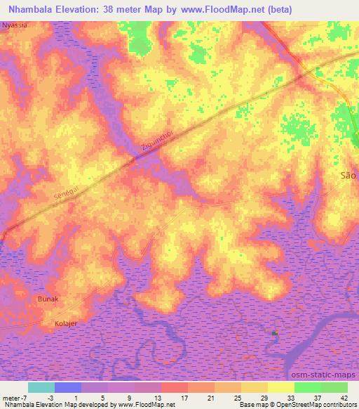 Nhambala,Guinea-Bissau Elevation Map