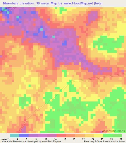 Nhambala,Guinea-Bissau Elevation Map