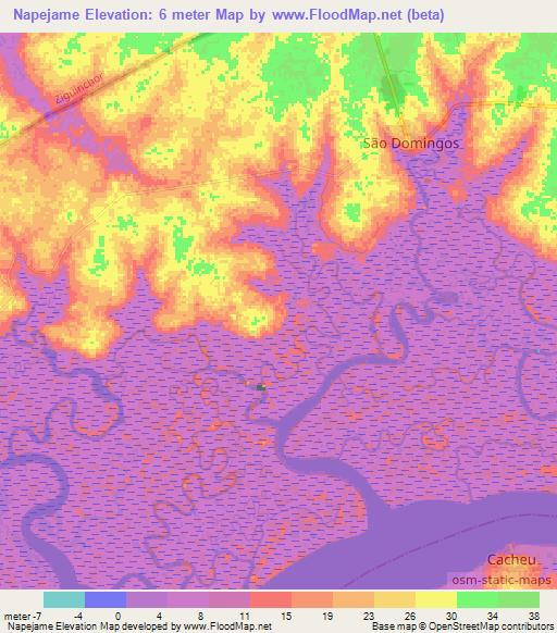 Napejame,Guinea-Bissau Elevation Map