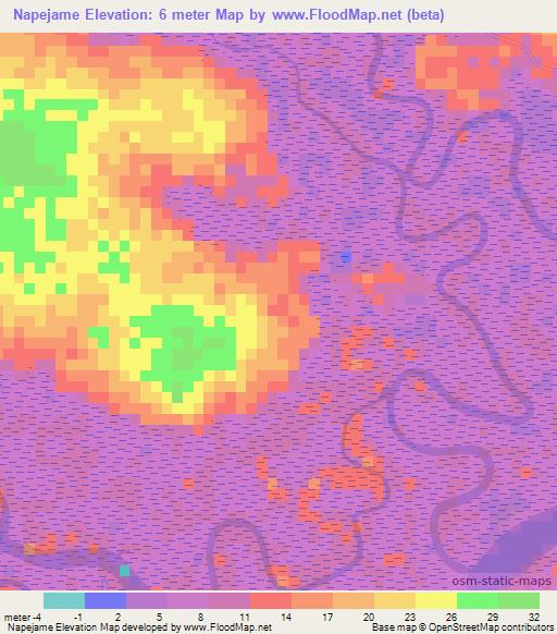 Napejame,Guinea-Bissau Elevation Map