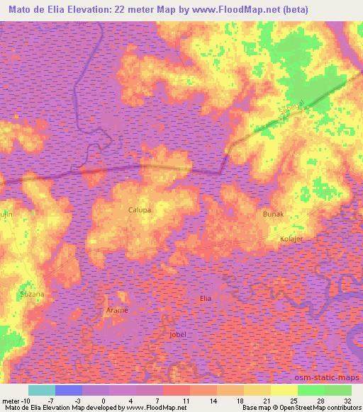 Mato de Elia,Guinea-Bissau Elevation Map