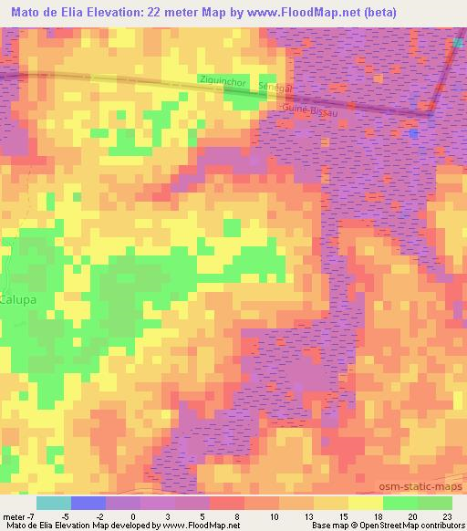 Mato de Elia,Guinea-Bissau Elevation Map