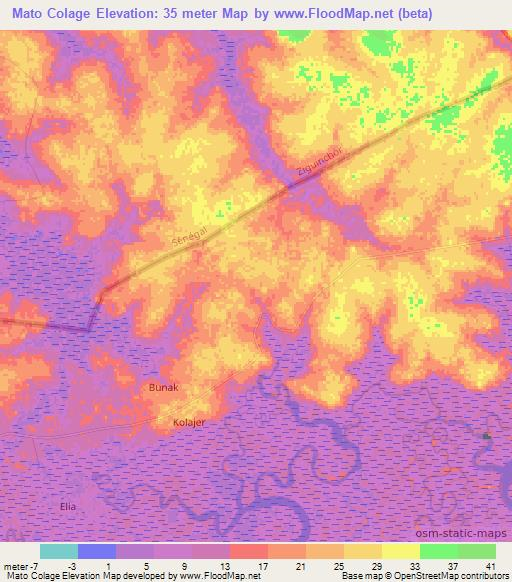 Mato Colage,Guinea-Bissau Elevation Map