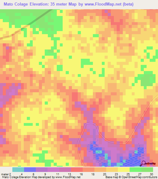 Mato Colage,Guinea-Bissau Elevation Map