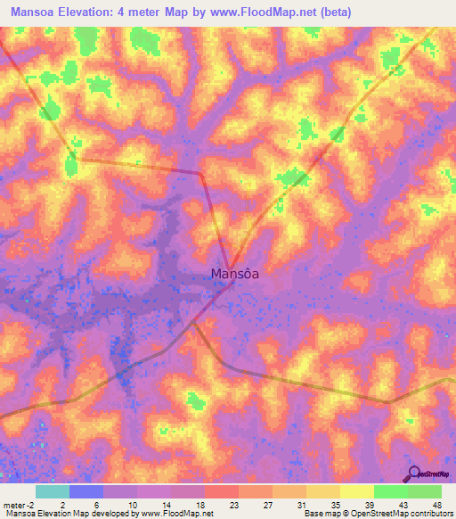 Mansoa,Guinea-Bissau Elevation Map