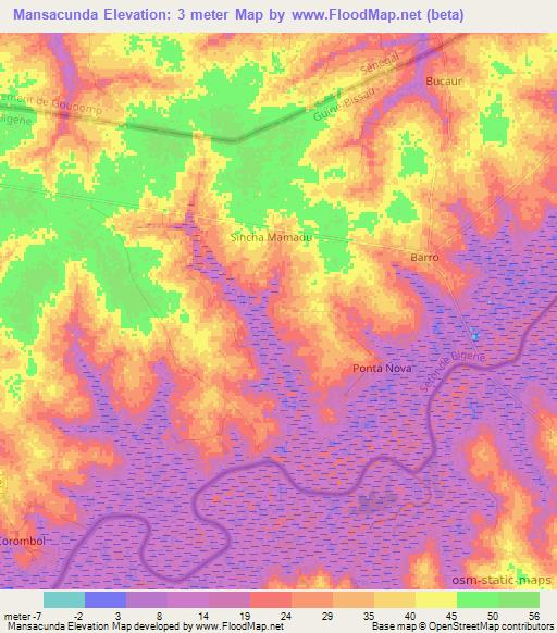 Mansacunda,Guinea-Bissau Elevation Map