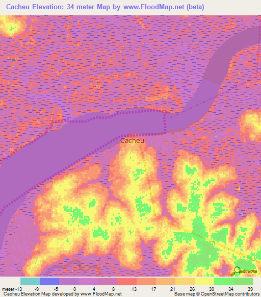 Cacheu,Guinea-Bissau Elevation Map