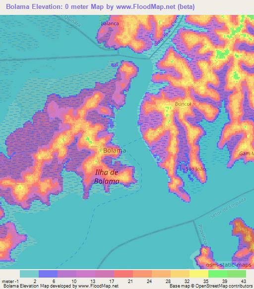 Bolama,Guinea-Bissau Elevation Map