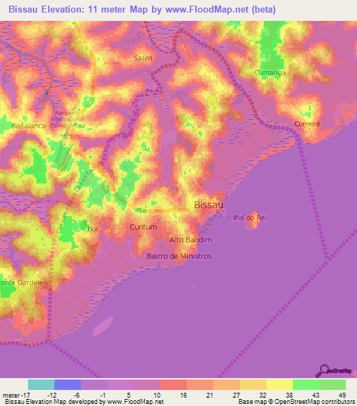 Bissau,Guinea-Bissau Elevation Map