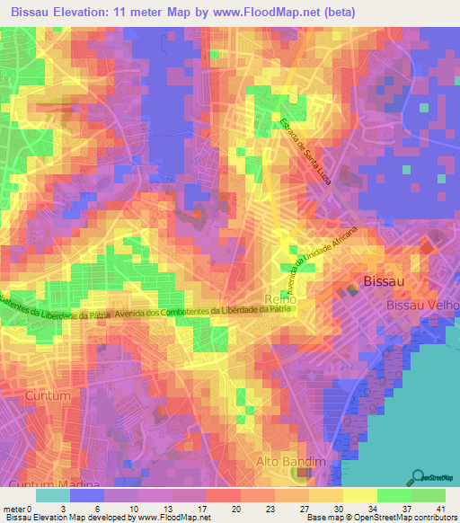 Bissau,Guinea-Bissau Elevation Map