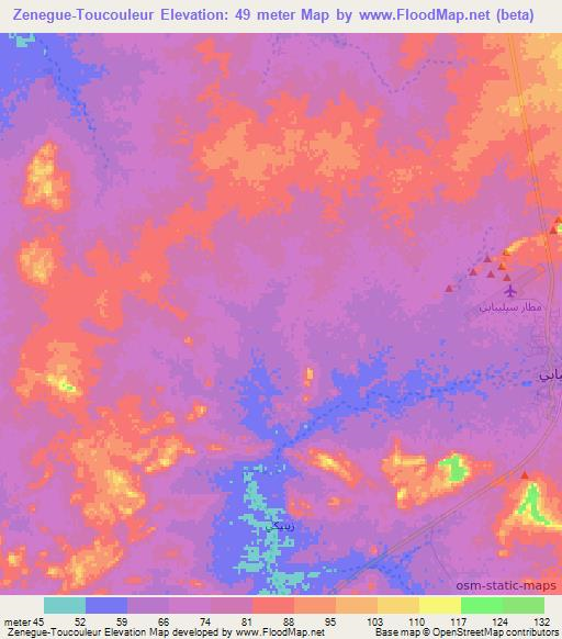 Zenegue-Toucouleur,Mauritania Elevation Map