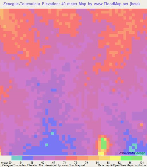 Zenegue-Toucouleur,Mauritania Elevation Map