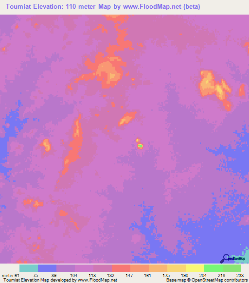 Toumiat,Mauritania Elevation Map