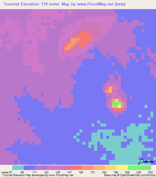 Toumiat,Mauritania Elevation Map