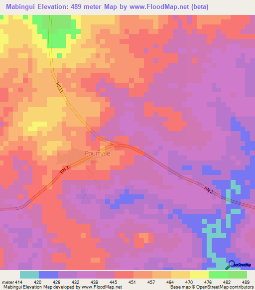 Mabingui,Central African Republic Elevation Map