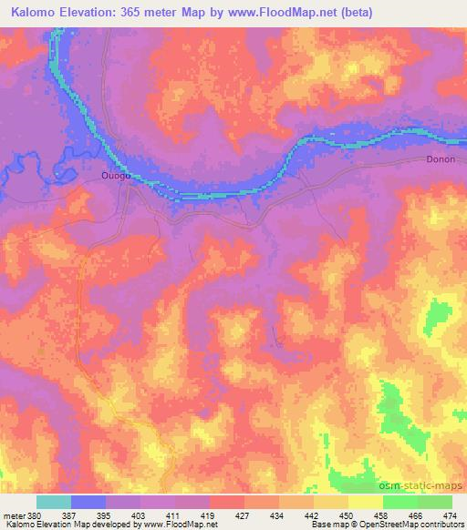 Kalomo,Central African Republic Elevation Map