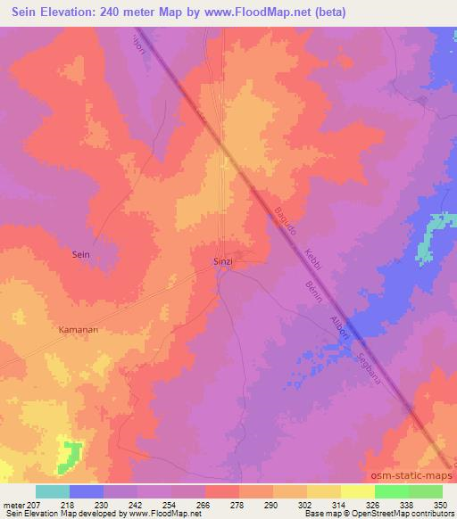 Sein,Benin Elevation Map