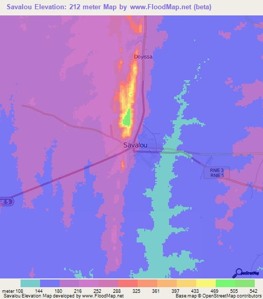 Savalou,Benin Elevation Map