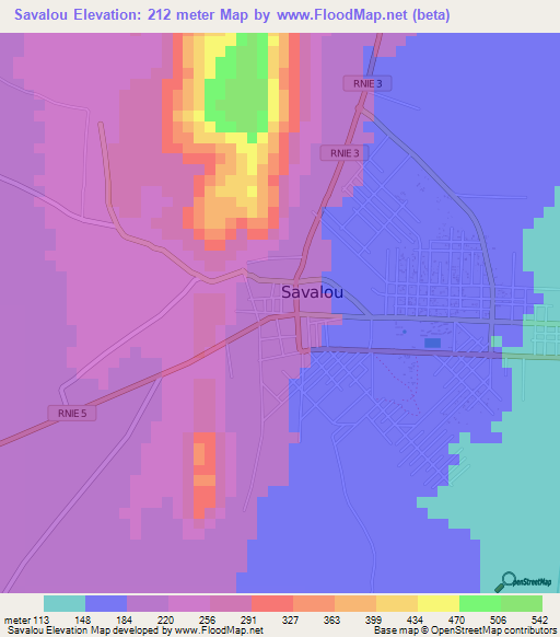 Savalou,Benin Elevation Map