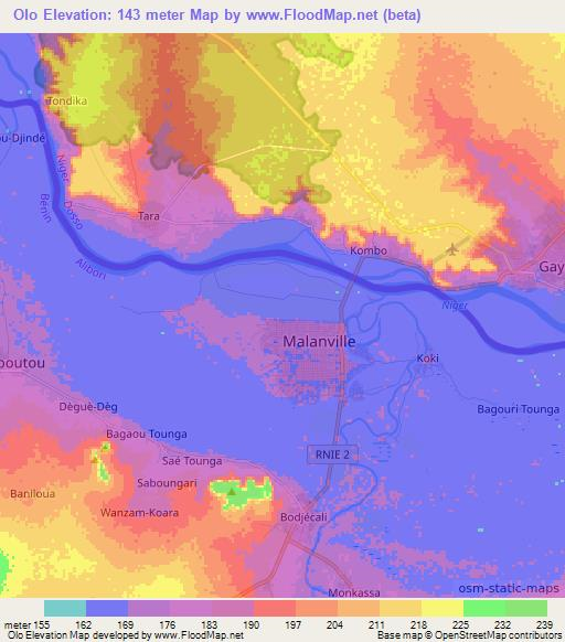 Olo,Benin Elevation Map