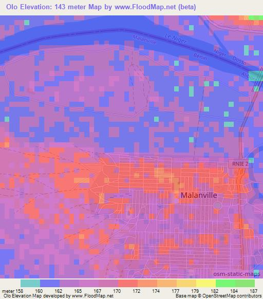 Olo,Benin Elevation Map