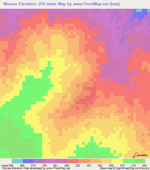 Monrau,Benin Elevation Map