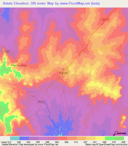 Kalale,Benin Elevation Map