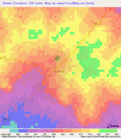 Kalale,Benin Elevation Map