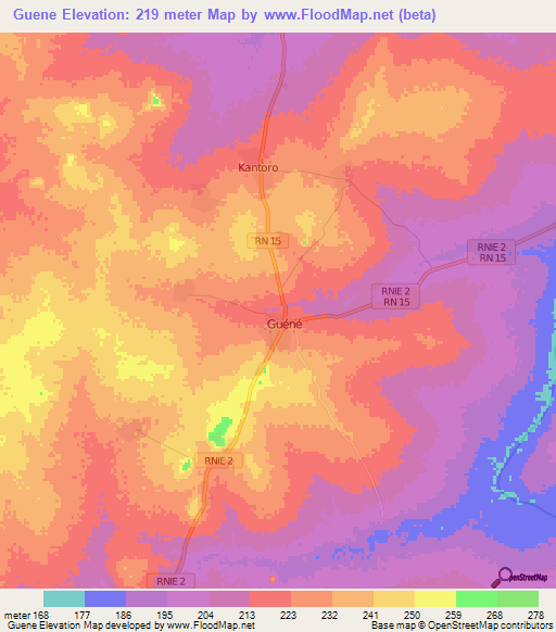 Guene,Benin Elevation Map