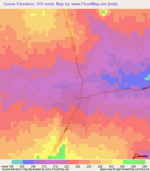 Guene,Benin Elevation Map