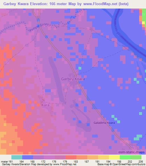 Garbey Kwara,Benin Elevation Map