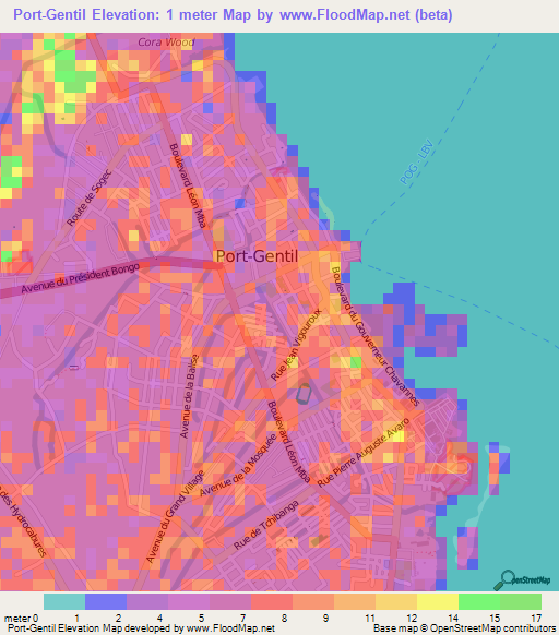 Port-Gentil,Gabon Elevation Map