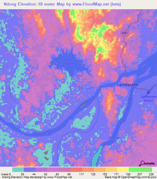 Ndong,Gabon Elevation Map