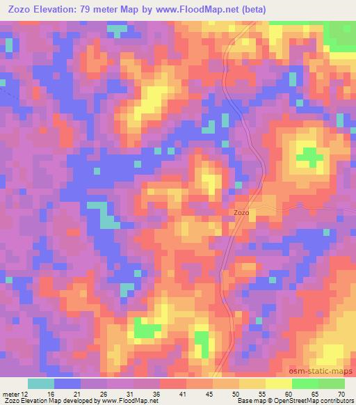 Zozo,Sierra Leone Elevation Map