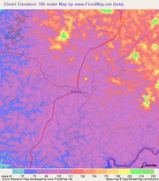 Zimmi,Sierra Leone Elevation Map