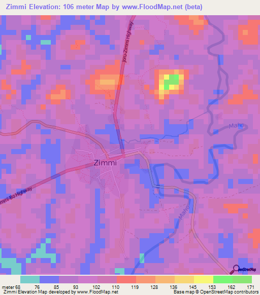 Zimmi,Sierra Leone Elevation Map