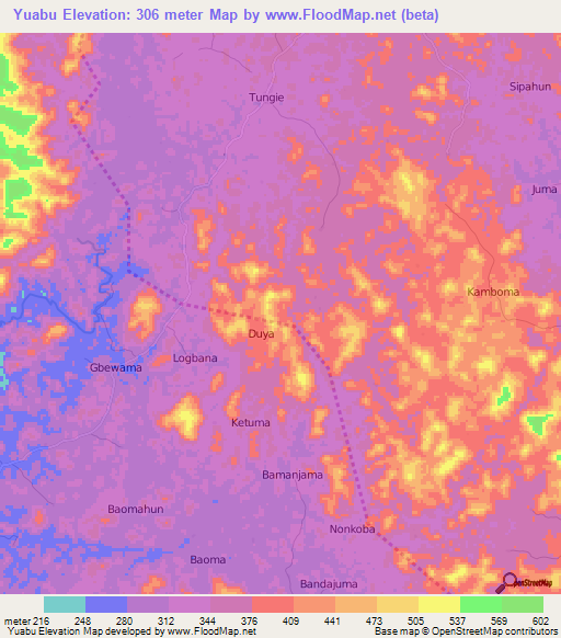 Yuabu,Sierra Leone Elevation Map