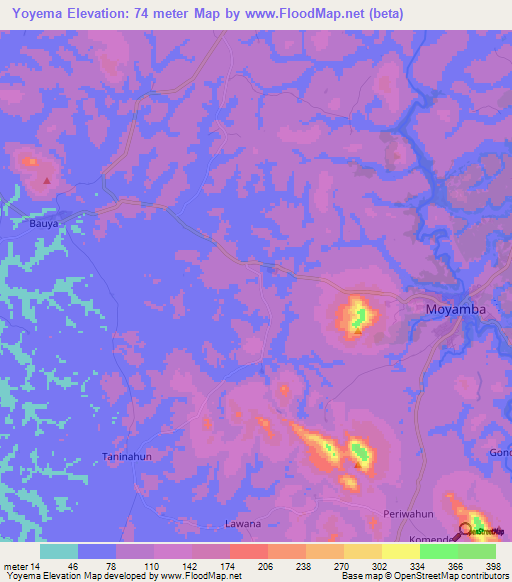 Yoyema,Sierra Leone Elevation Map