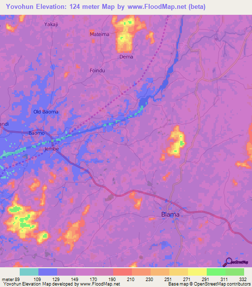 Yovohun,Sierra Leone Elevation Map