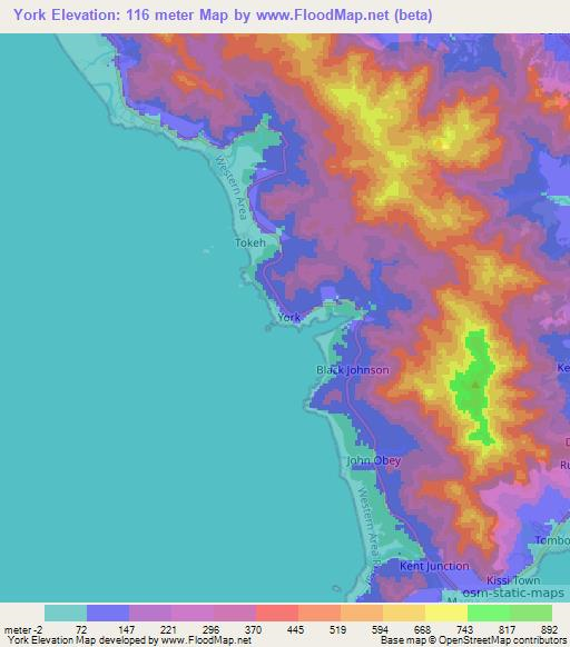 York,Sierra Leone Elevation Map